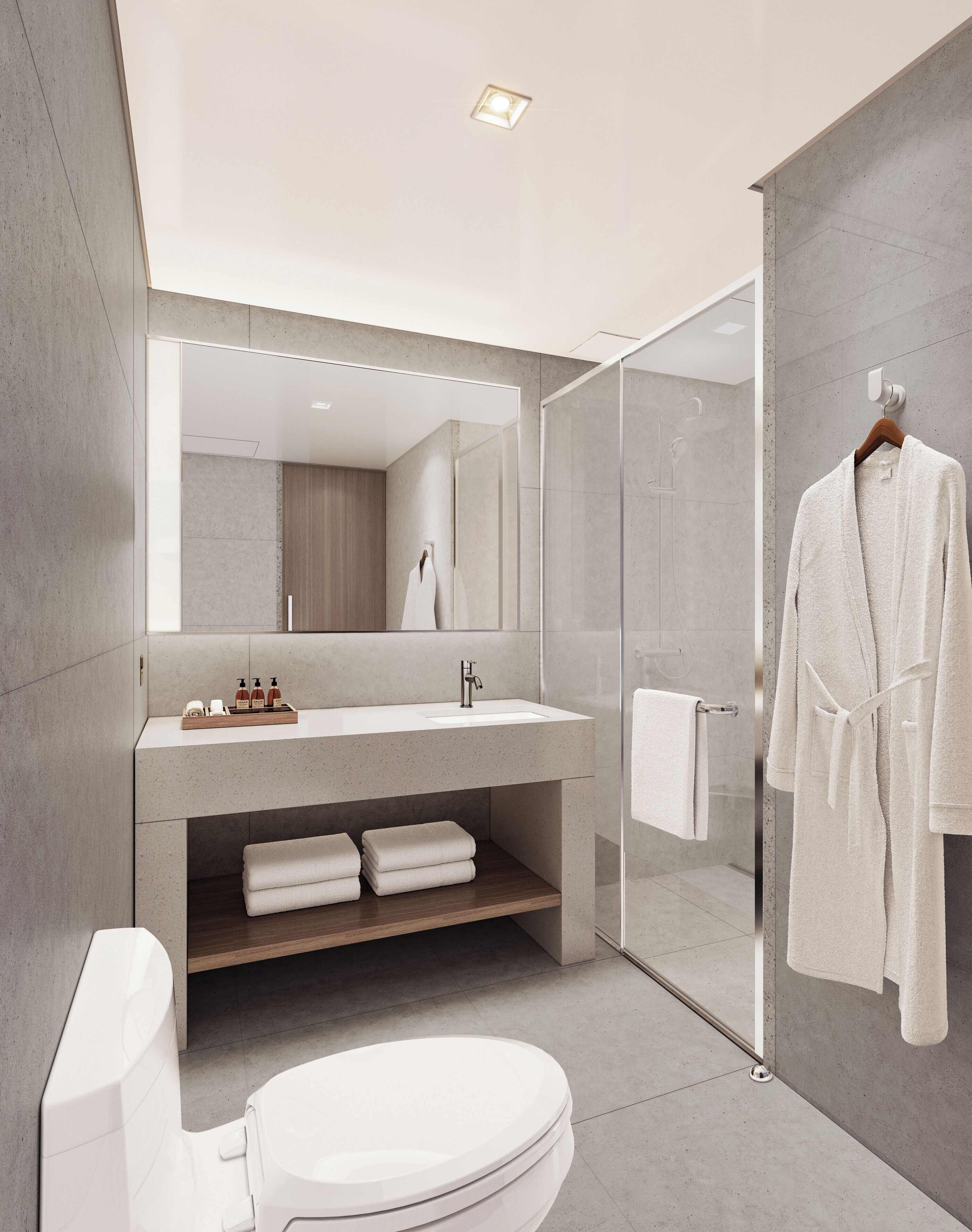 Separate bathtub and shower, hair dryer, bathrobes, slippers