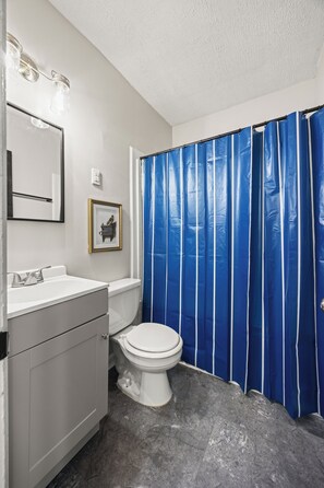 Hair dryer, towels, toilet paper