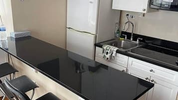 Fridge, microwave, stovetop, toaster