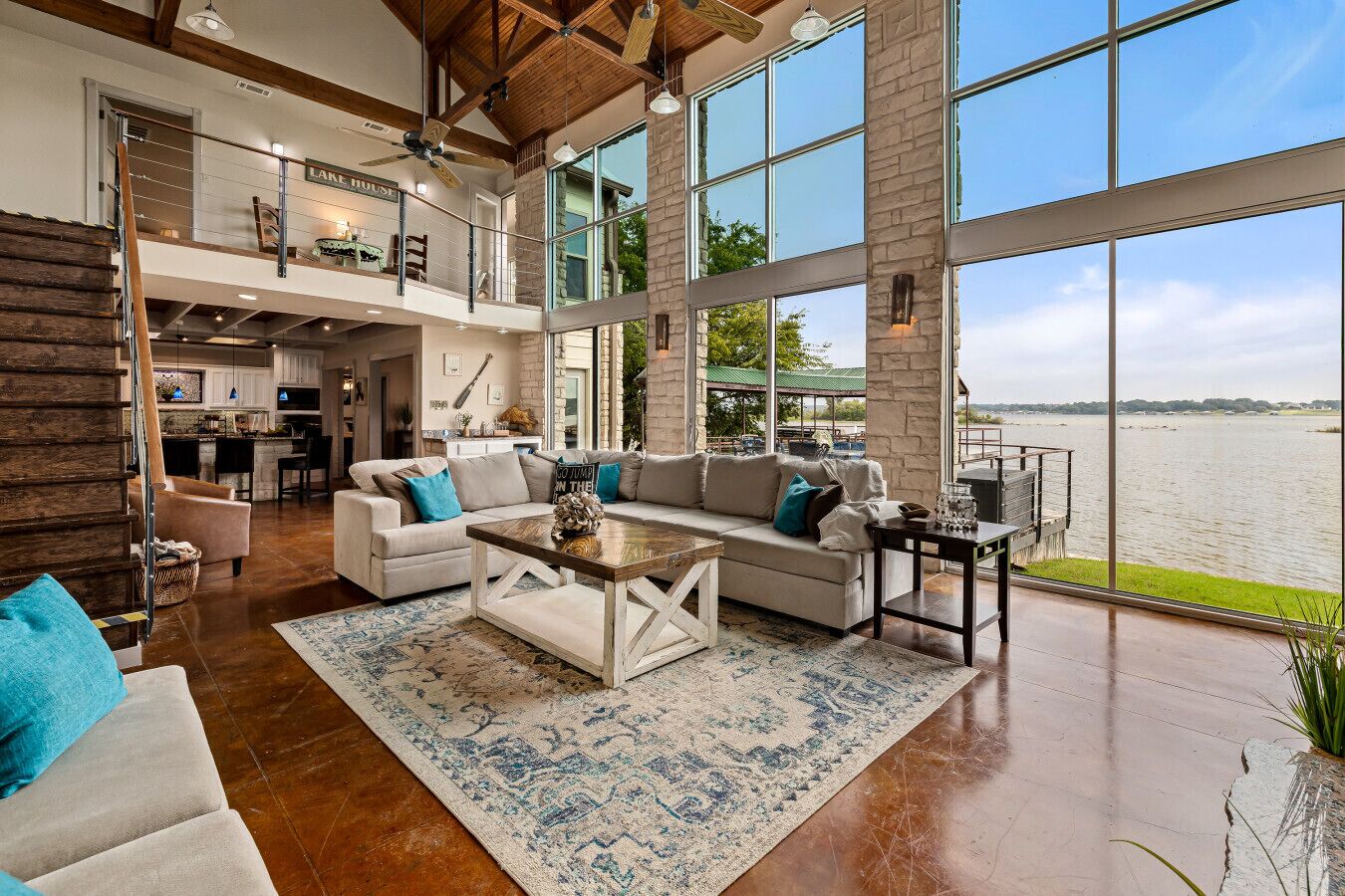 TV, fireplace, books