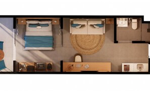 豪華客房, 1 張加大雙人床和 1 張沙發床, 非吸煙房, 海景