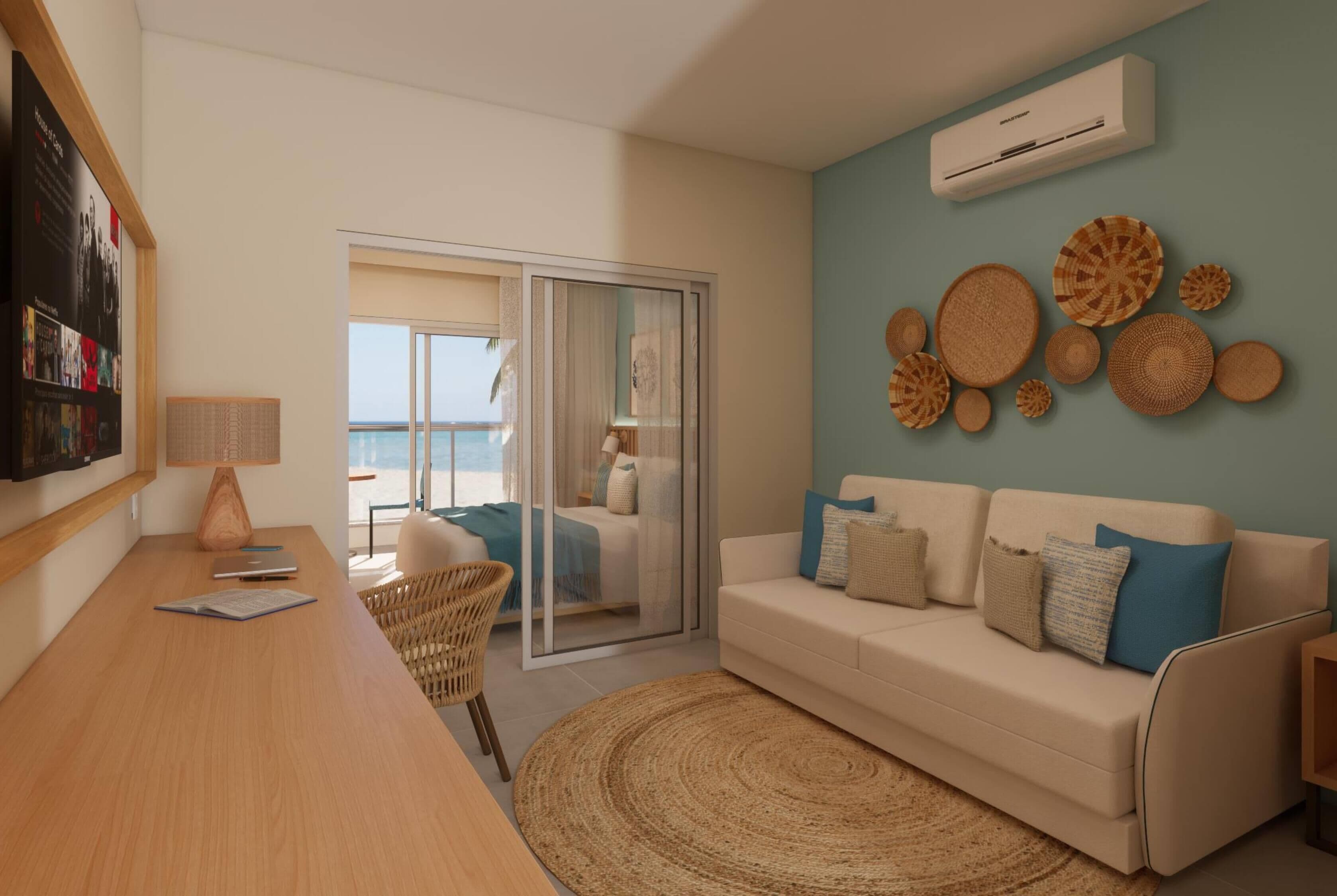 豪華客房, 1 張加大雙人床及 1 張梳化床, 非吸煙房, 海景