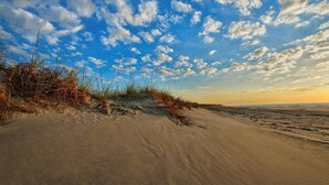 A beach with sand dunes and sparse vegetation. - Marriott's SurfWatch Resort 2 Bedroom/2 bath - Courtyard view (Hilton Head Island)