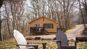 A cabin with a porch, surrounded by trees and a gravel path. - Cozy Boone Cabin, Fireplace, Views, 9 Min to Town (Boone)