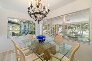 Dining - A welcoming lakefront home on a beautiful private beach and long range lake view (Lake Placid)