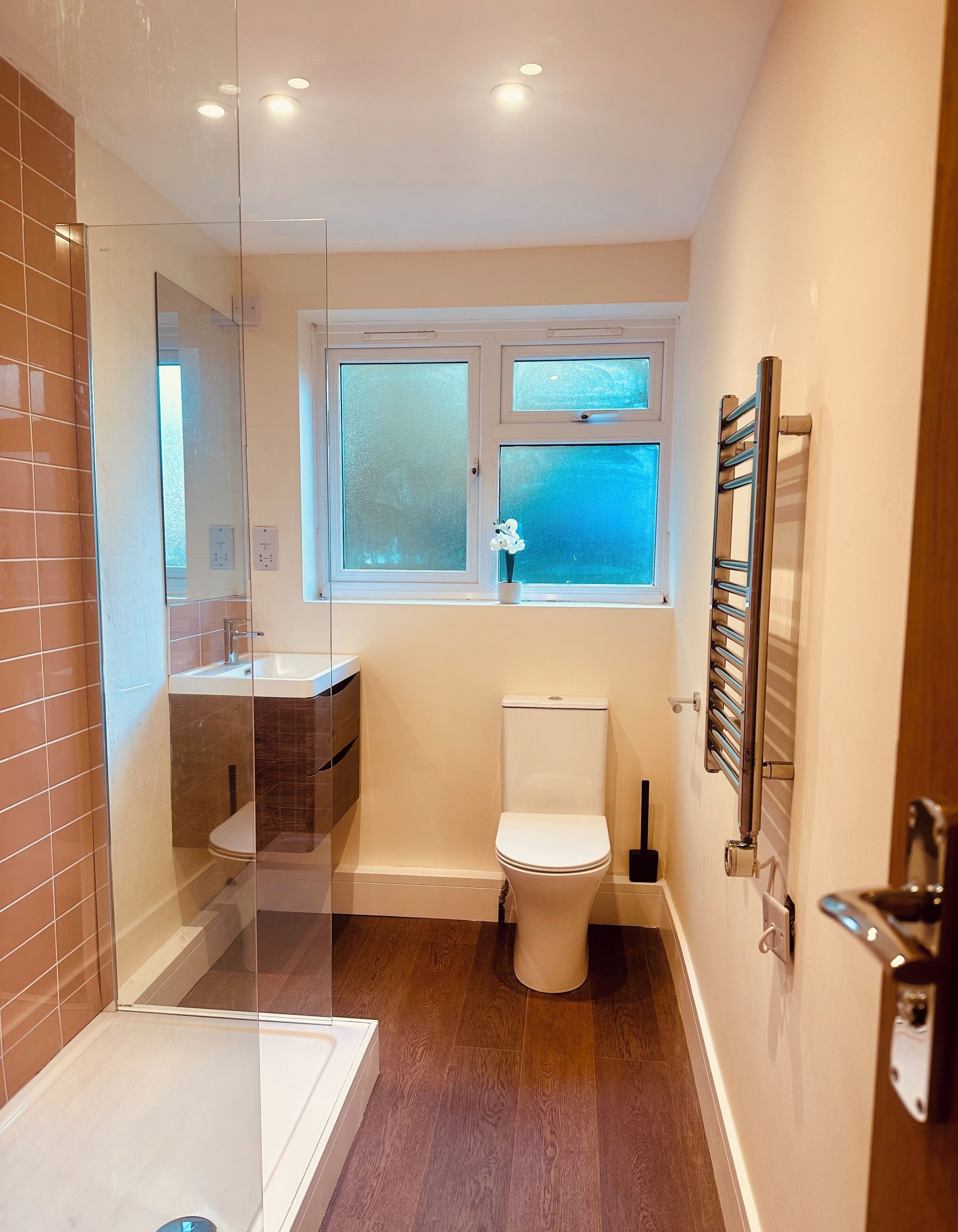 Ducha, toallas y papel higiénico