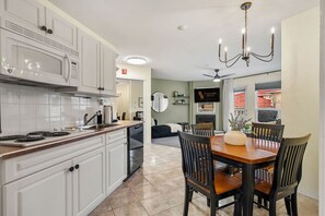 Fridge, microwave, dishwasher, coffee/tea maker