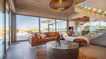 Televisio, takka, kirjoja, stereot