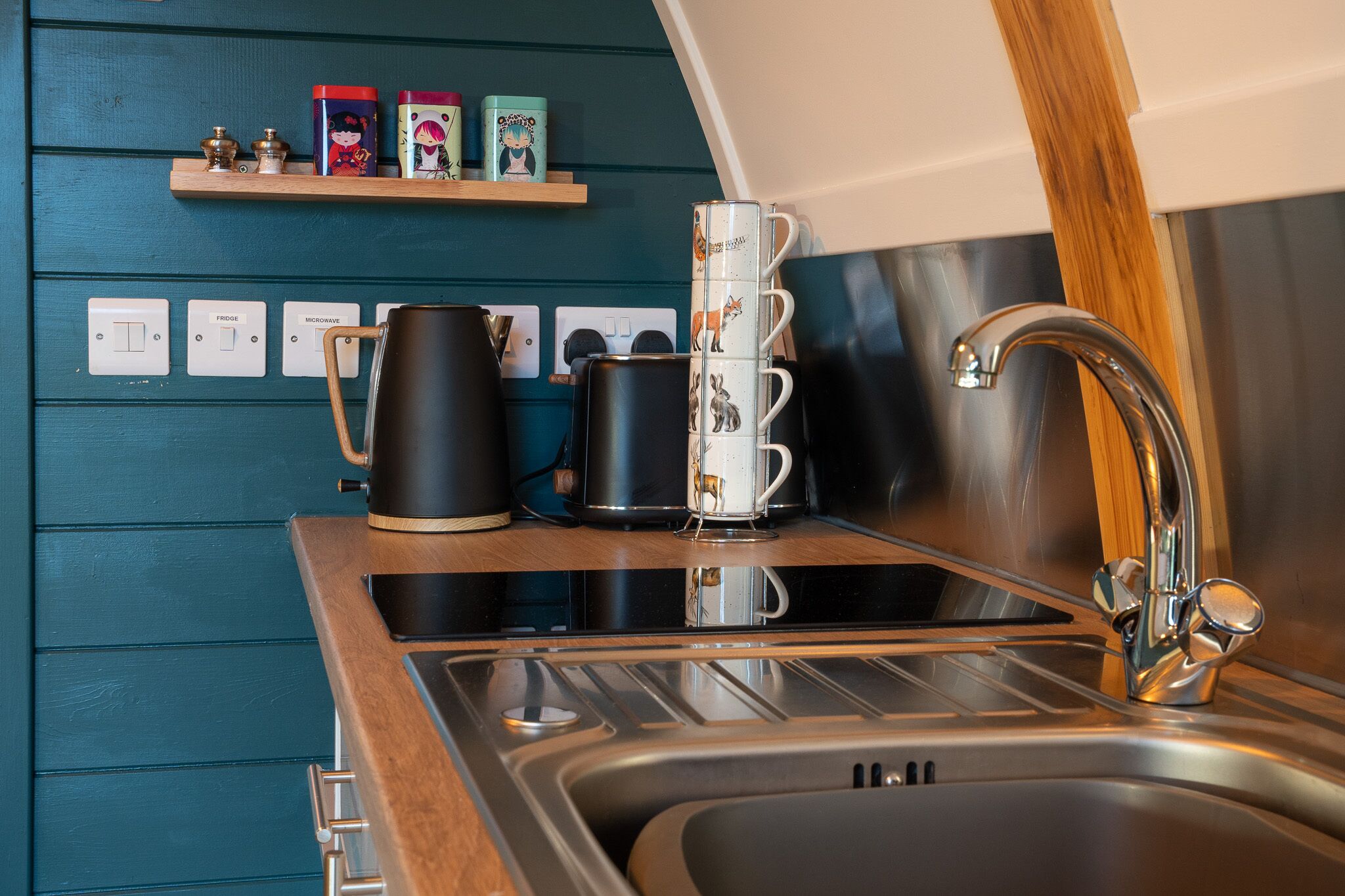 Microwave, stovetop, coffee/tea maker, toaster