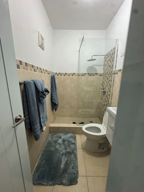 Dusche, Handtücher, Seife, Shampoo