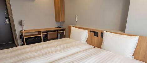 Desk, laptop workspace, blackout drapes, iron/ironing board