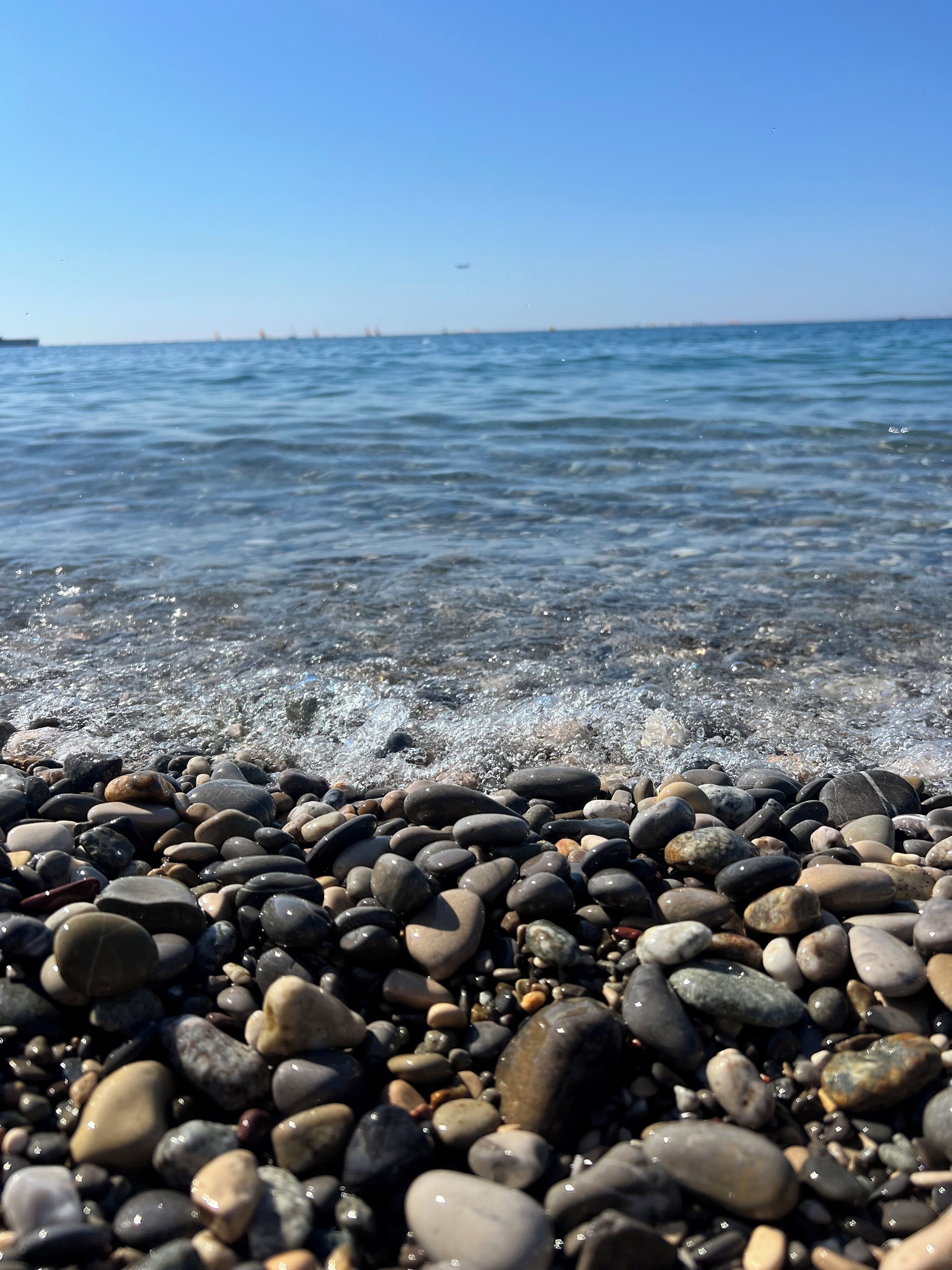 On the beach, sun loungers, beach towels