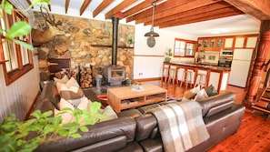 Smart TV, fireplace, DVD player