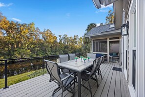 Outdoor dining - 34 Shell Ring Road @ Sea Pines | Pet-Friendly | Lagoon Views | Spacious Deck (Hilton Head Island)