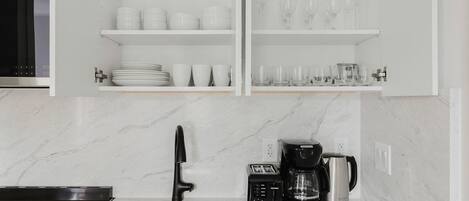 Fridge, microwave, oven, dishwasher