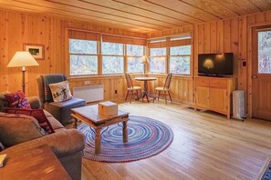 TV, fireplace - Jack and Elsie's Creekside Hideaway in Mazama (Mazama)