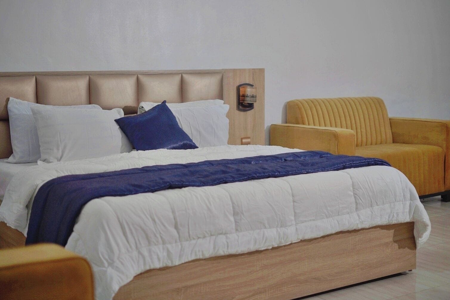 Premium bedding, pillowtop beds, desk, laptop workspace