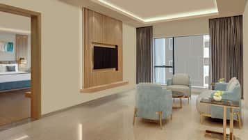 Premium Suite, 1 King Bed, City View | Living room