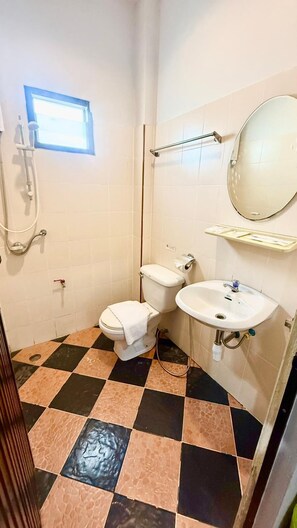 Bathtub, towels, soap, shampoo