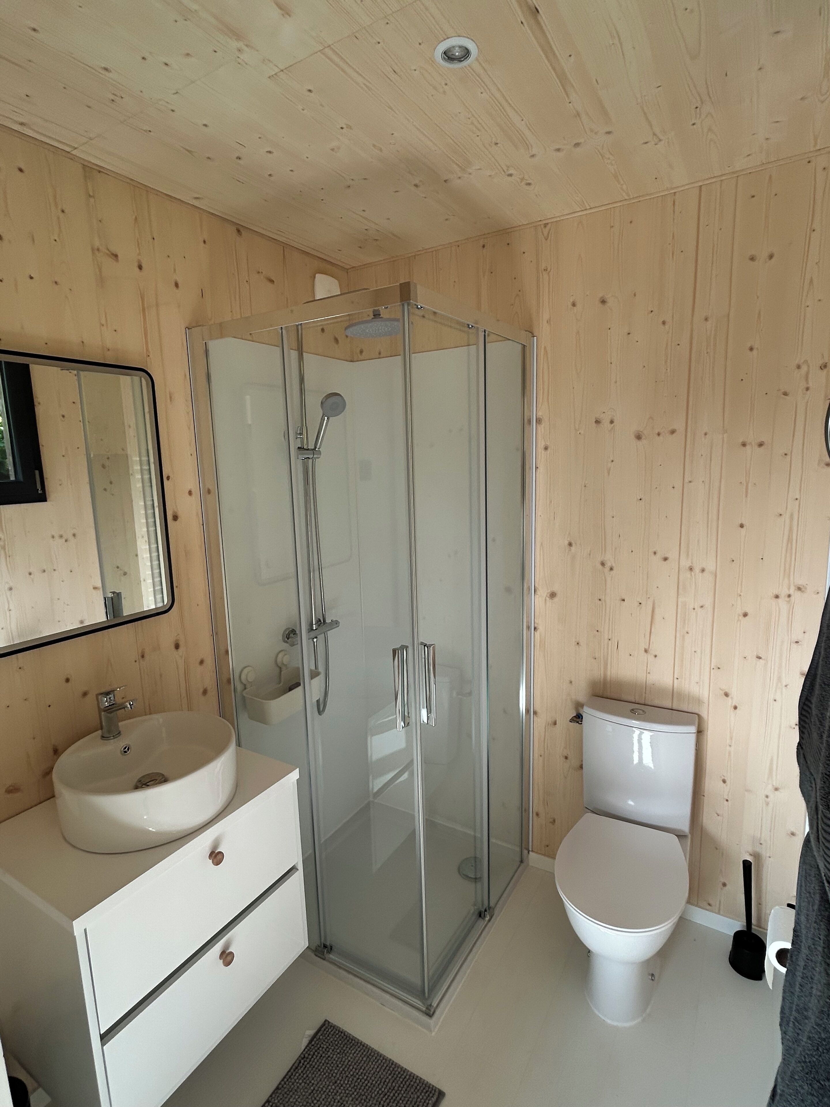 Ducha, toallas, jabón, papel higiénico