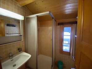Bathroom - Large chalet close to the slopes for 8 people : Outside : Garage for two cars - Ground floor : 1 bed (Grimentz)