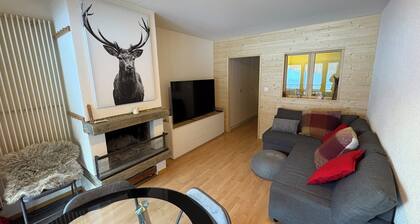 Studio for 2-4 people: Living room with 1 double sofa bed (160x200) and fireplace - kitchen with ove