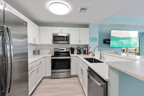 Fridge, microwave, oven, stovetop - Calypso 3-208 – Luxury, Location & Gulf Views! (Panama City Beach)