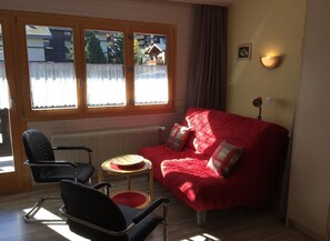 TV - Comfortable Studio for 2-4 persons : Living room with sofa-bed (1.40 x 1.90m) and 2 pull-down beds - (Grimentz)