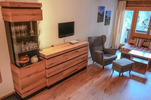 TV - Comfortable studio  for 2-4 persons : Living room with 2 sofa-beds and 2 pull-down beds - new kitche (Grimentz)