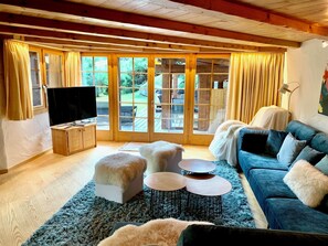 テレビ、暖炉、DVD プレーヤー