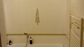 Hair dryer, towels, soap