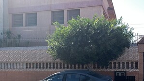 Une voiture est garée devant un immeuble dont le toit est recouvert de tuiles, et un arbre se trouve au premier plan.