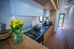 Fridge, oven, stovetop, dishwasher - Floatinghouse Ariella WOMA D13 – Modernes Hausboot mit Dachterrasse für 7 Personen (Fürstenberg)