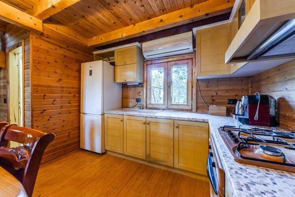 Fridge, oven, stovetop, coffee/tea maker