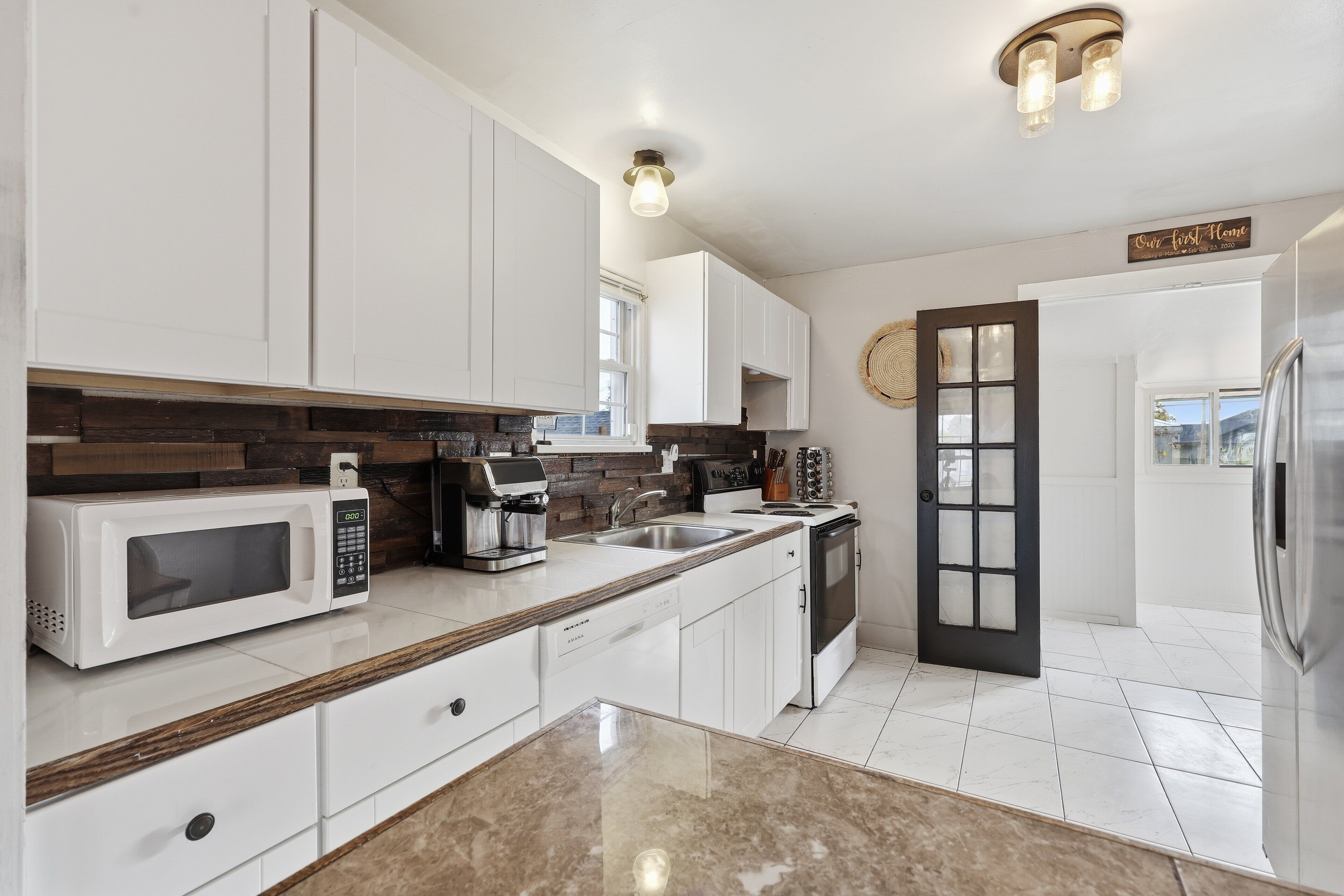 Fridge, microwave, oven, dishwasher