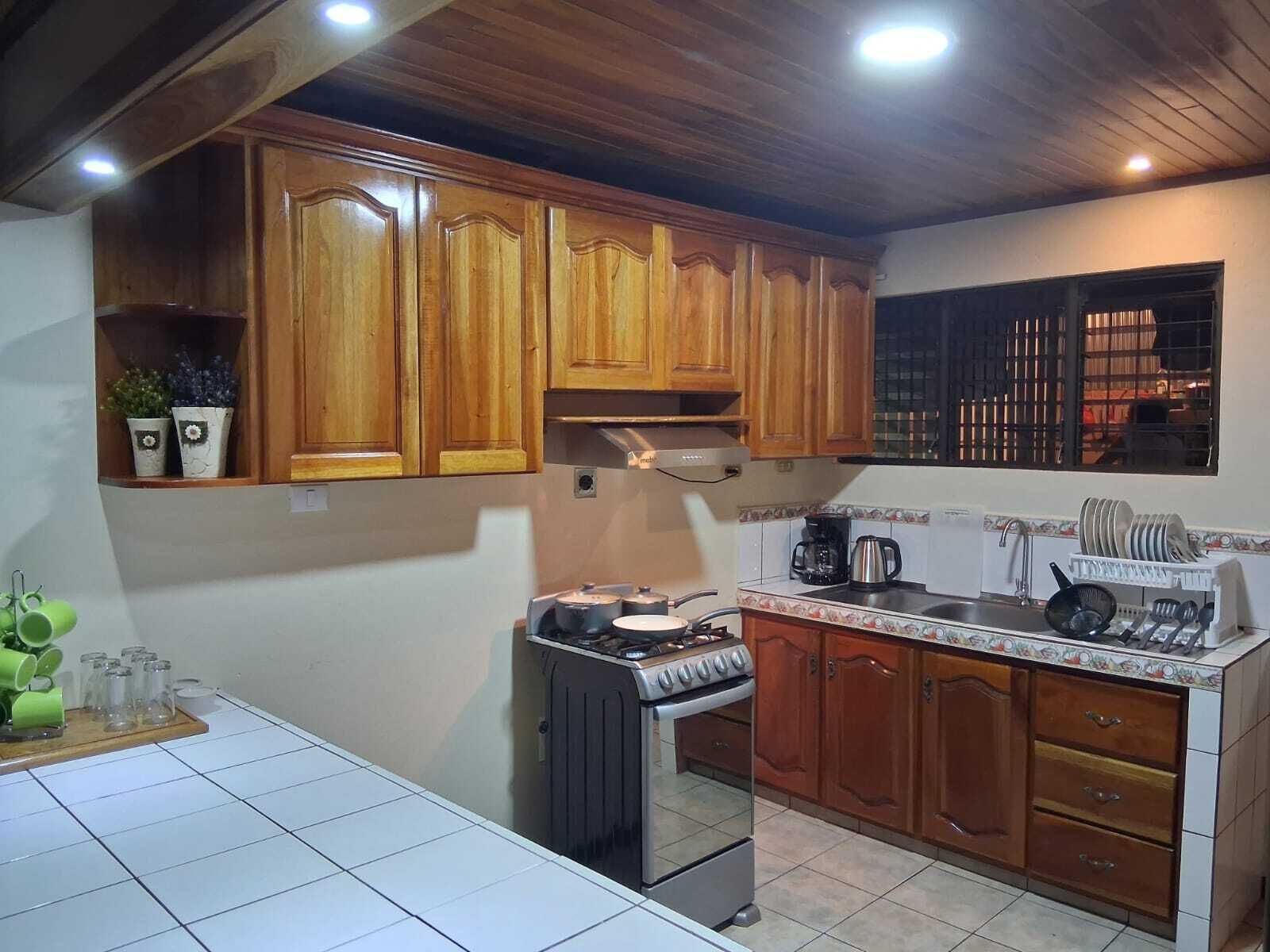 Fridge, microwave, stovetop, electric kettle