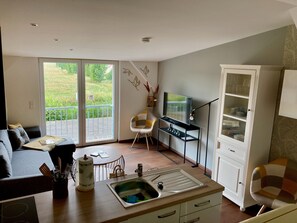 TV, DVD player, ping pong - Holiday Apartment 'Wiese' with Lake View, Shared Terrace and Wi-Fi (Friedrichswalde)