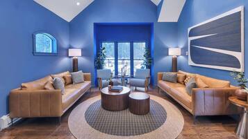 Smart TV, fireplace, video games, foosball