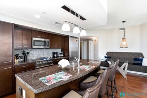 Fridge, microwave, oven, stovetop - 34th FL Allure Waikiki | Parking | Pool | City & Mtn Views (Honolulu)