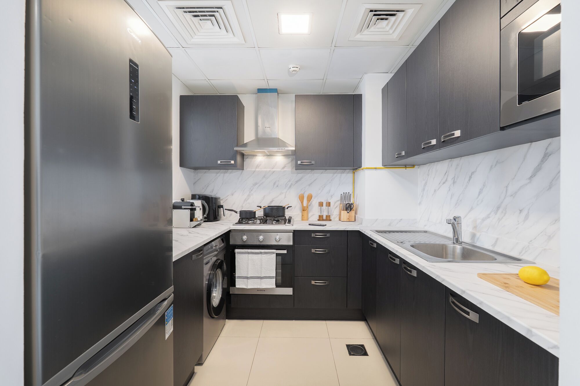 Luxury Apartment, Balcony, City View | Private kitchen | Full-size fridge, microwave, oven, stovetop