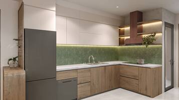 Refrigerador, microondas, cafetera expreso, cafetera/tetera