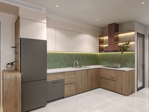 Fridge, microwave, espresso maker, coffee/tea maker