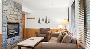 TV, fireplace, books - Where Lake Air Meets Fireplace Nights 2BR Condo (Tahoe Vista)