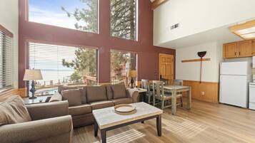 Een televisie, een open haard en boeken