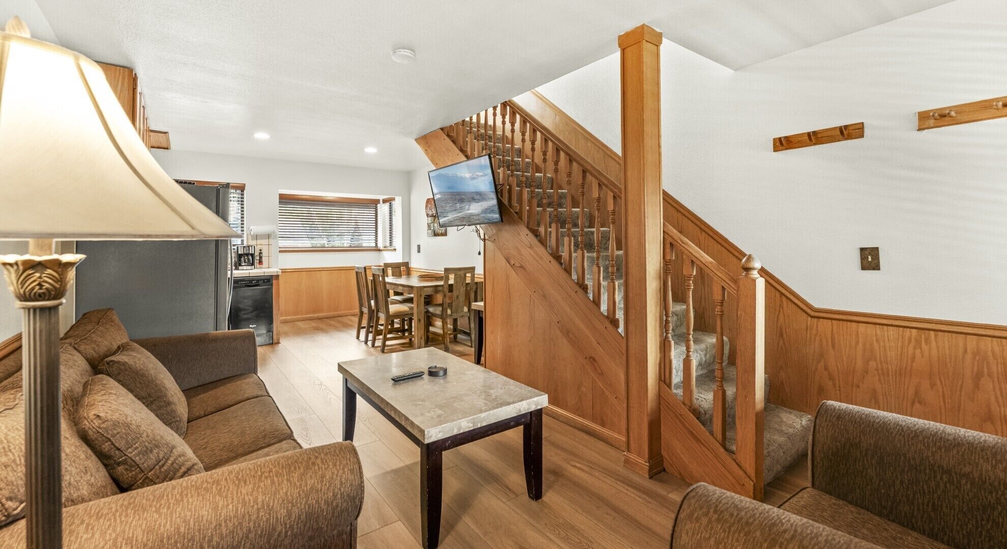 TV, fireplace, books