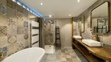 Shower, hair dryer, soap