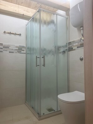 Een haardroger, handdoeken, zeep, toiletpapier