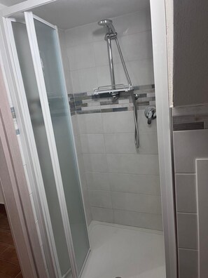 Een haardroger, handdoeken, zeep, toiletpapier