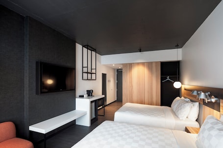 Standard Double Room, 2 Queen Beds | Desk, blackout drapes, soundproofing, iron/ironing board. Alt Hotel Ottawa Airport