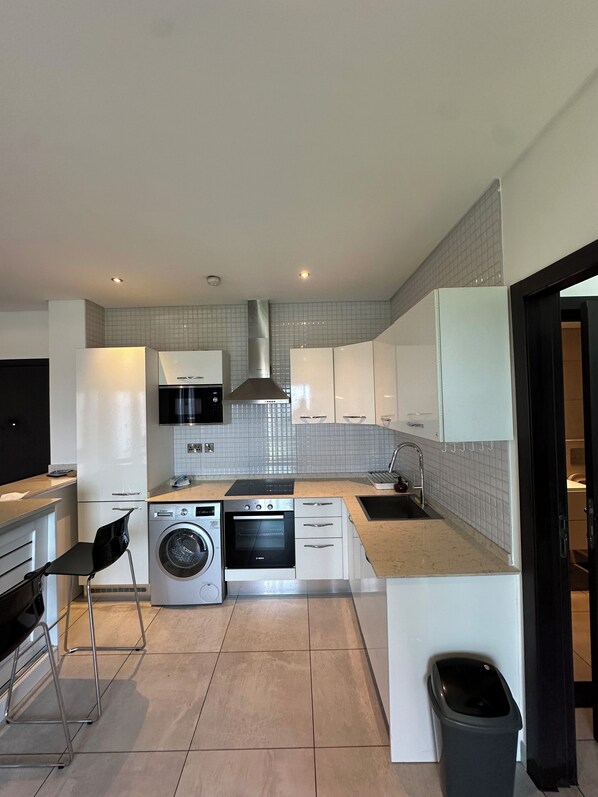 Luxury-Apartment, 2 Schlafzimmer, Haustiere gestattet, Stadtblick | Eigene Küche | Mini-Kühlschrank, Mikrowelle, Ofen, Herdplatte